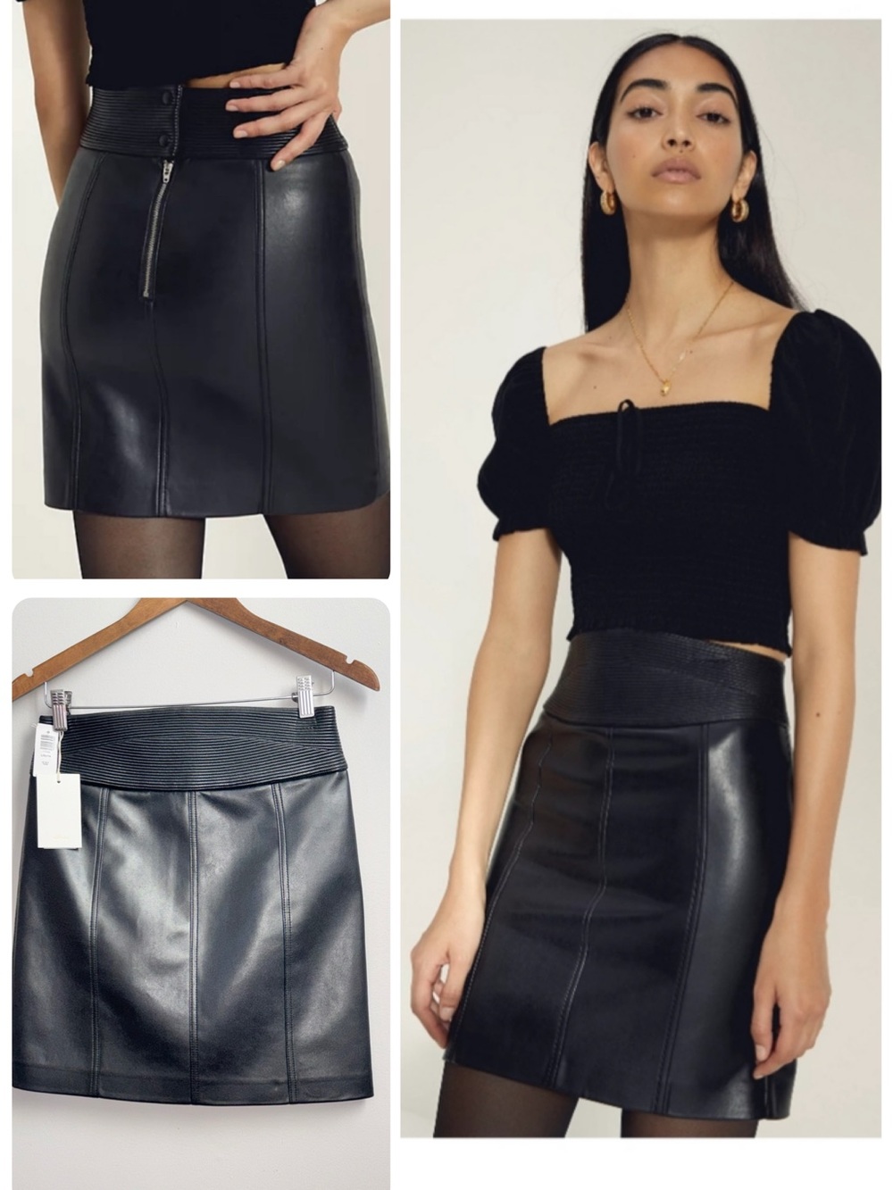 NWT Aritzia Wilfred Lolita Skirt Black Faux Leather Mini Vegan Skirt Size 8